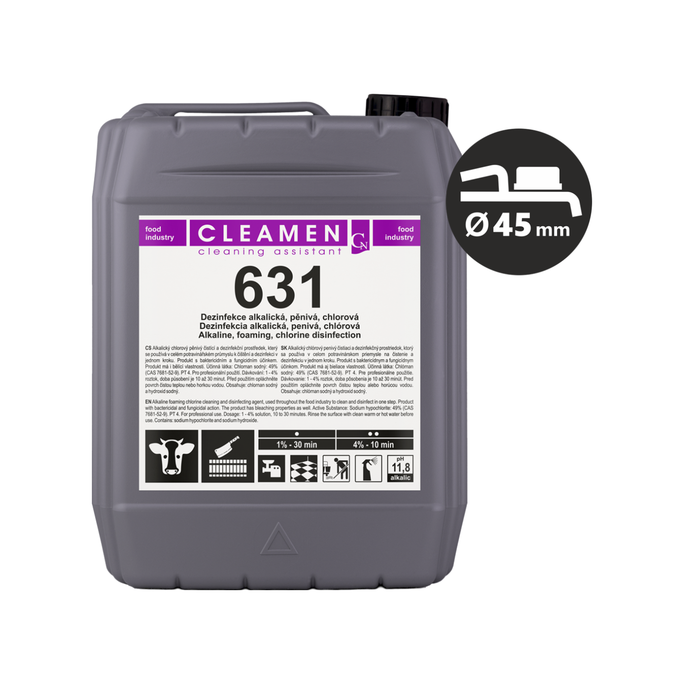 CLEAMEN 631 pěnivá dezinfekce alkalická, chlorová, 5,5kg